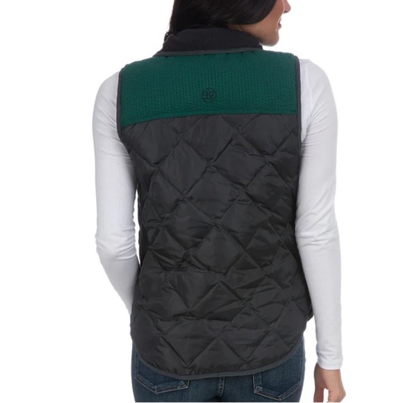 Lauren James Easton Vest Down Black Green Quilted Pockets Stand Up Collar Size M - Picture 2 of 15